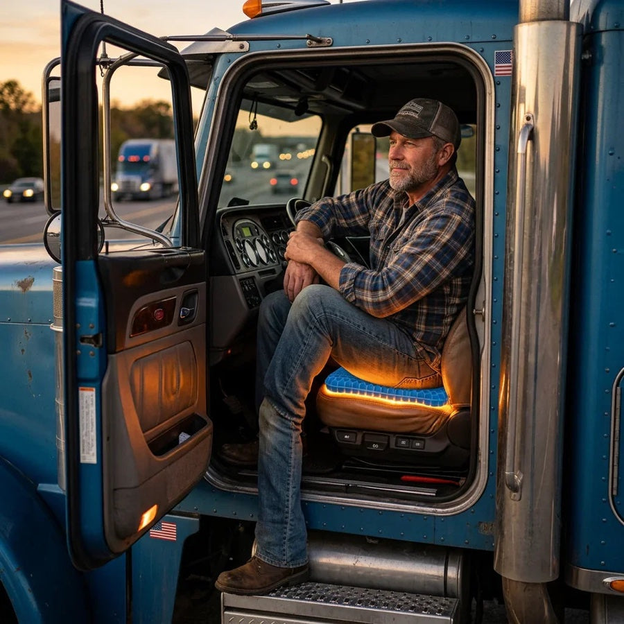 Truck driver using the gel seat cushion