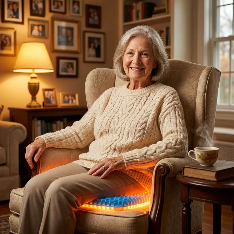 Older woman using the gel seat cushion at home