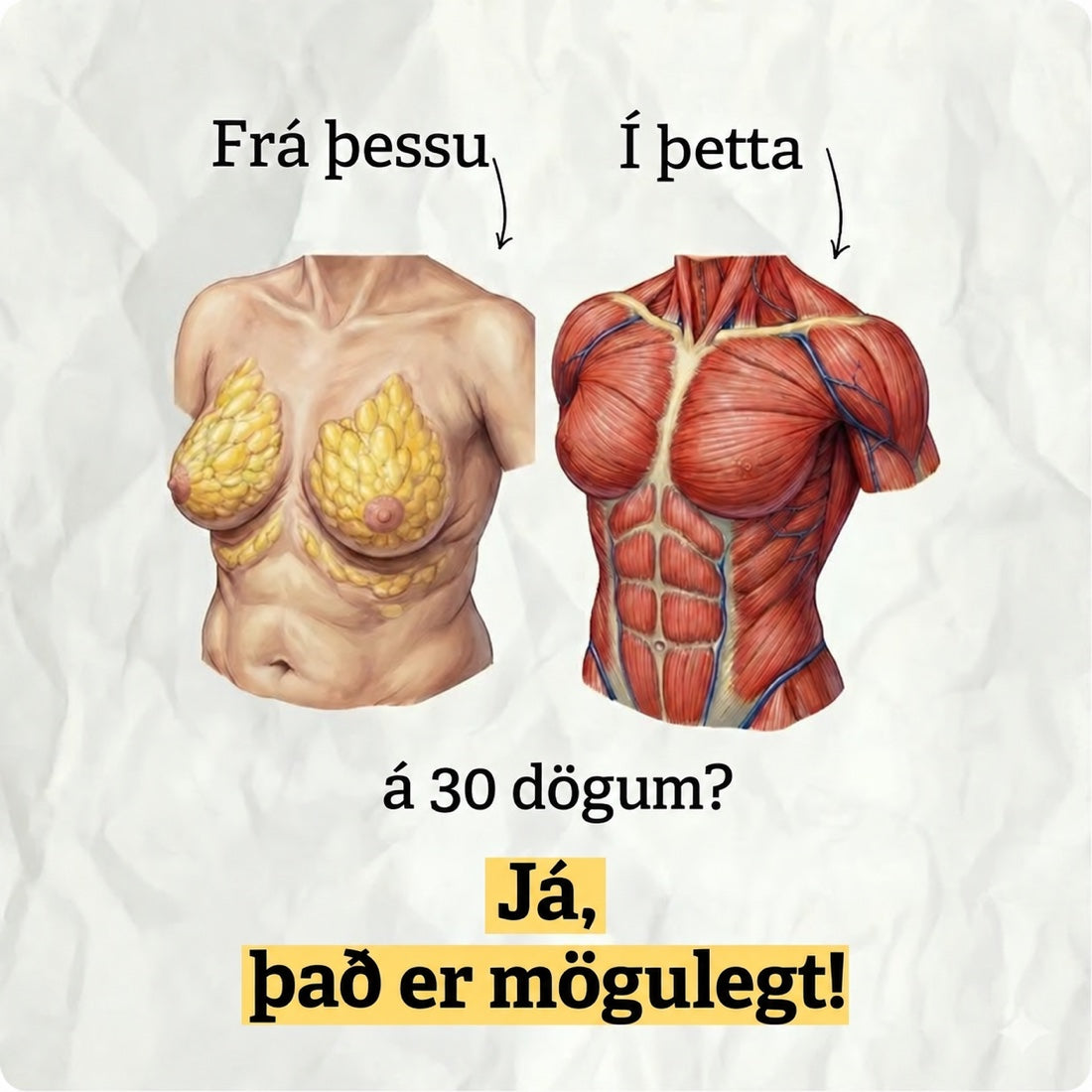 Hraðar efnaskiptum og bræðir fitu af maga, handleggjum og lærum